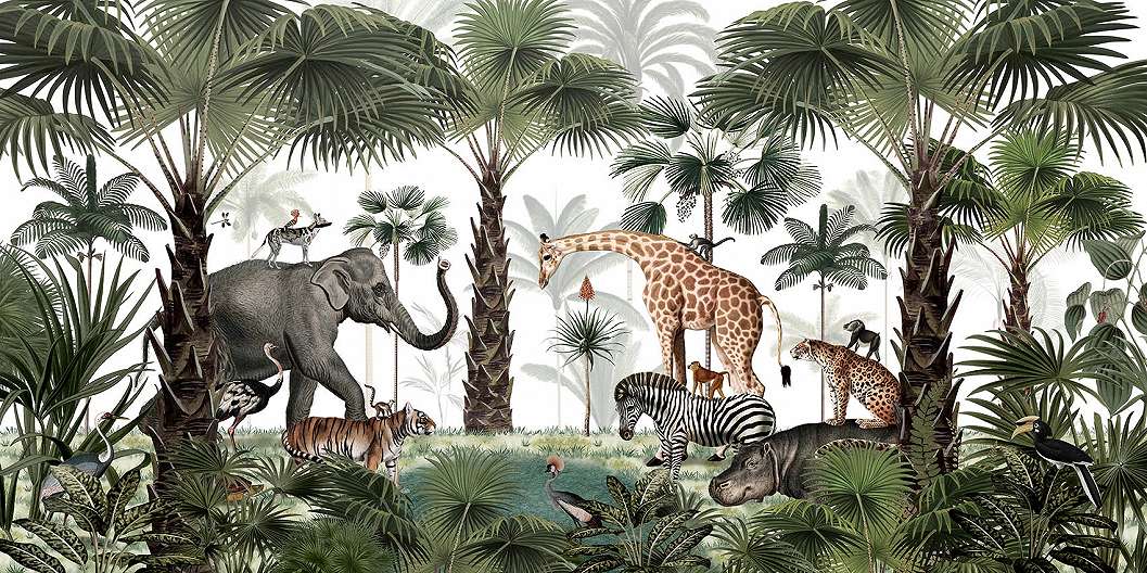 Savannai állat és botanika mintás gyerek design fali poszter 