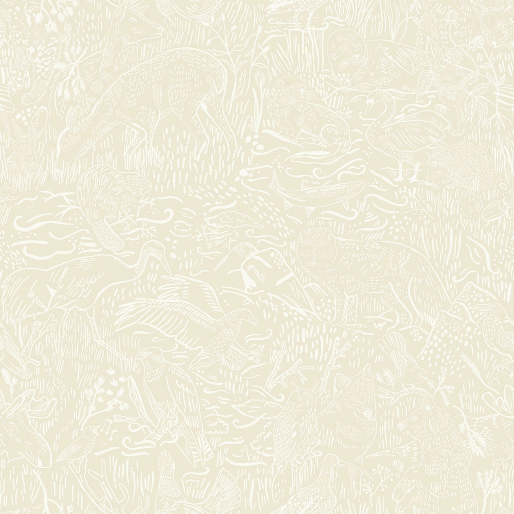 Skandi dekor tapéta bézs erdei állatos mintával