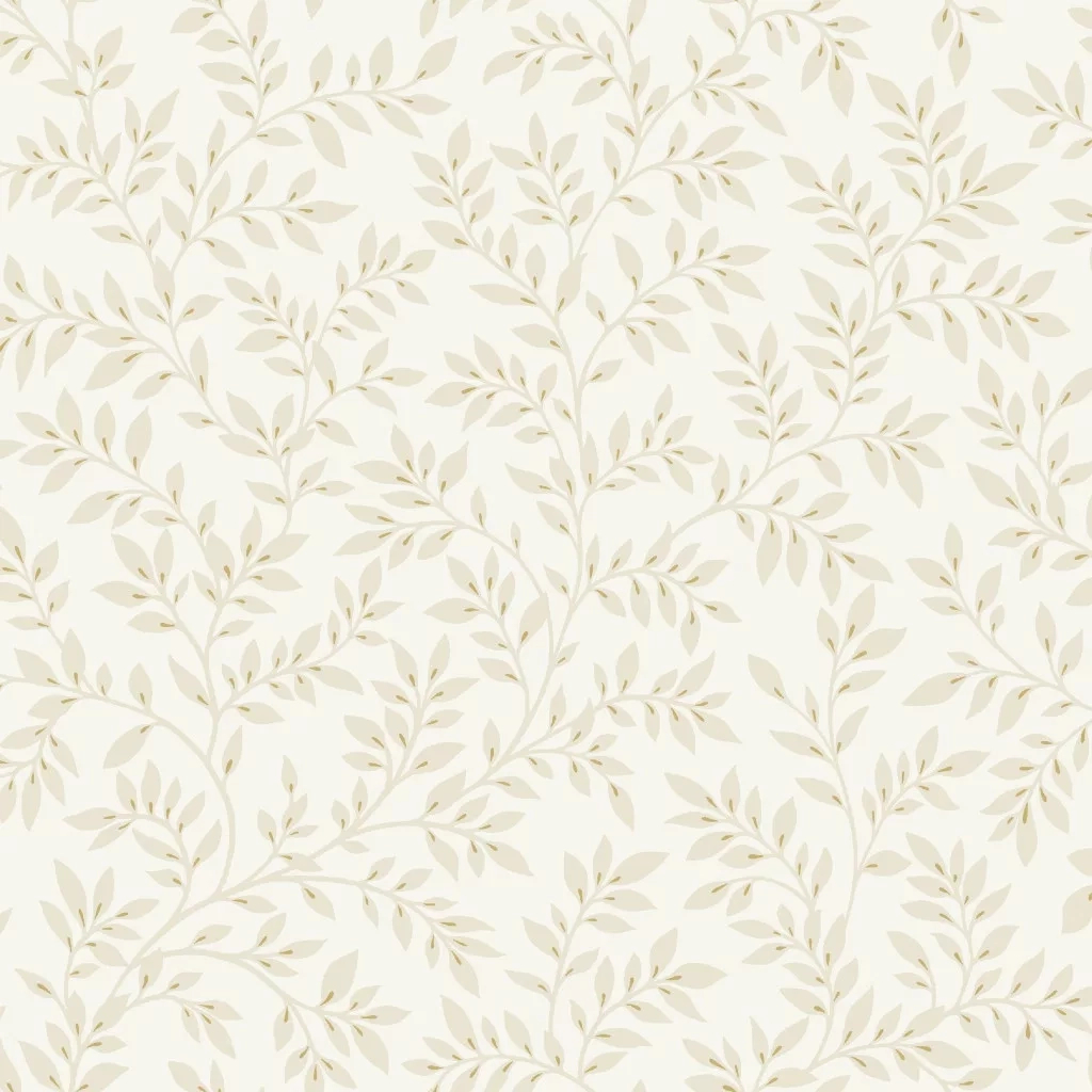 Skandináv dekor tapéta beige-arany és krém leveles inda mintával