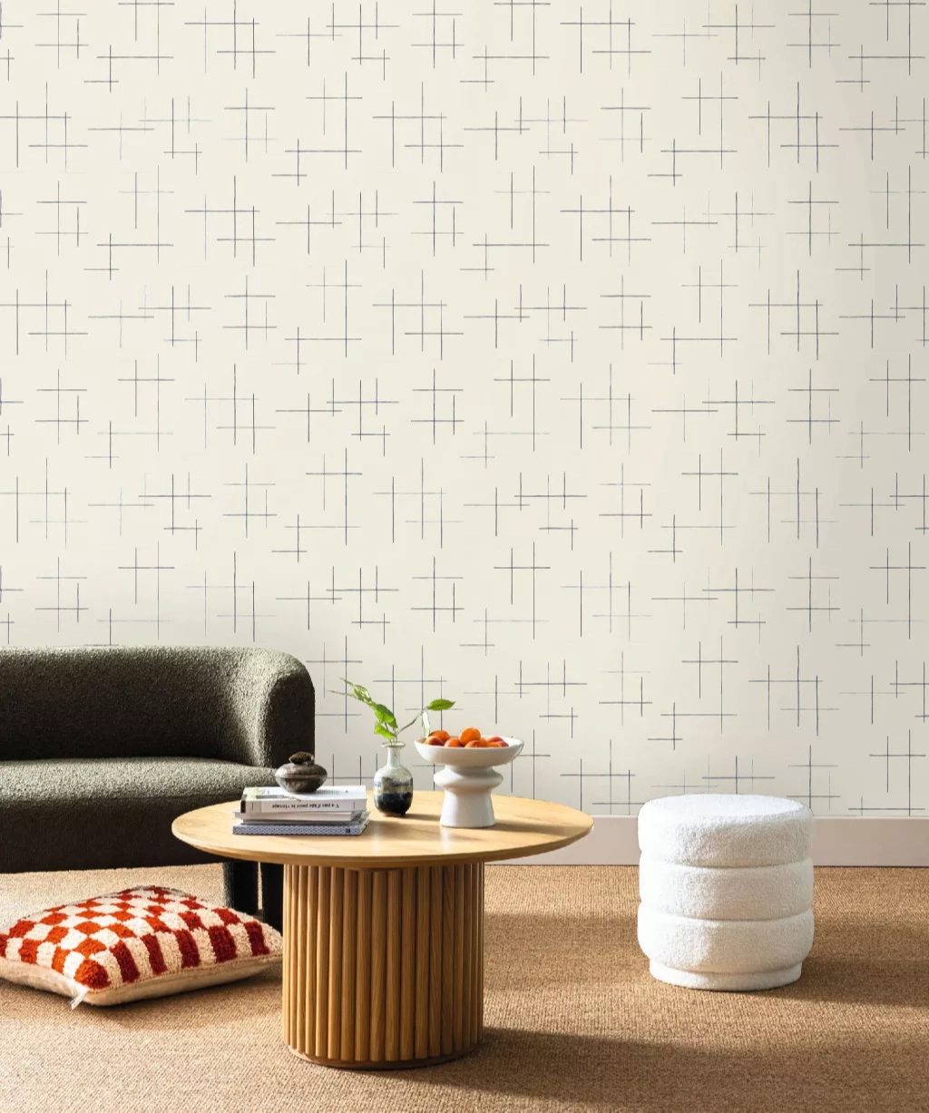 Skandináv dekor tapéta matrózkék és krém geometriai mintával