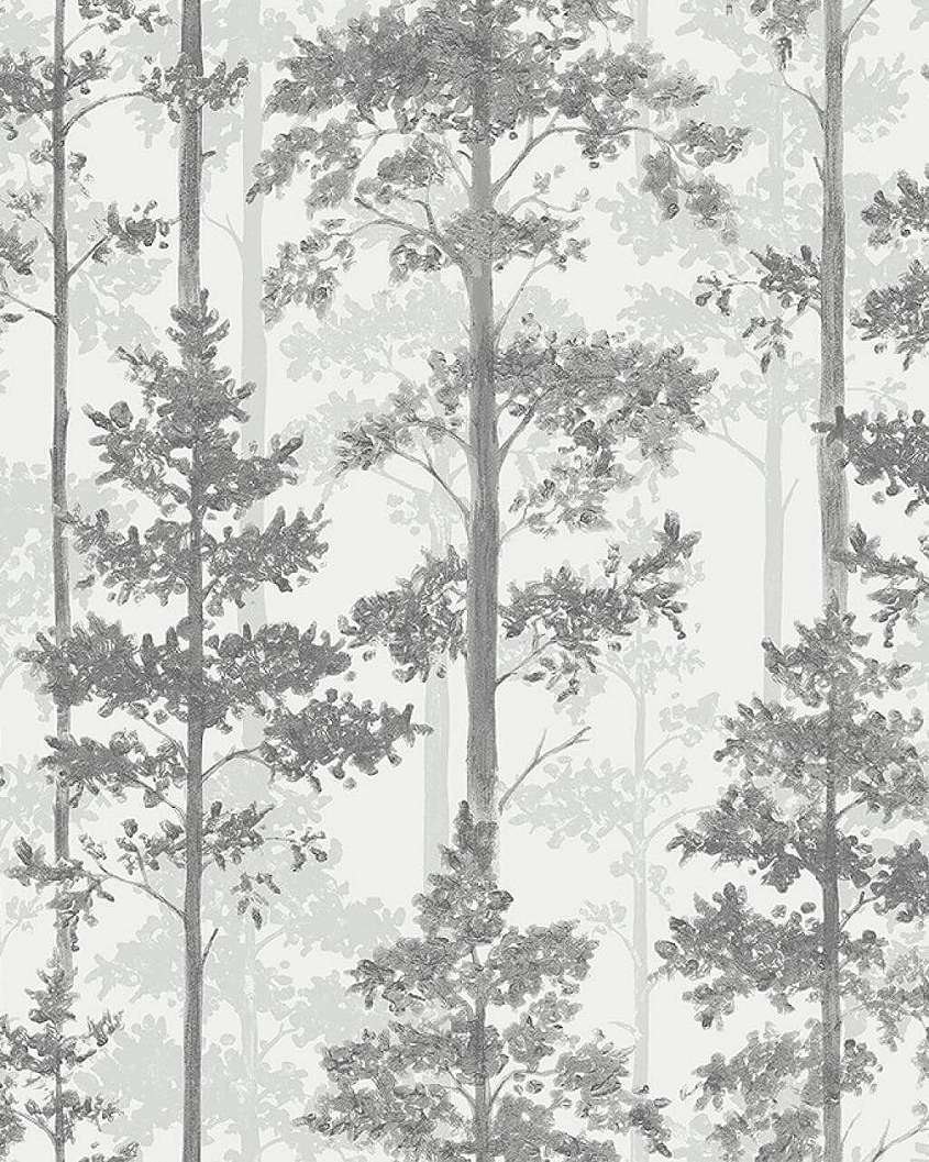 Skandináv design tapéta szürke erdei fenyő mintával