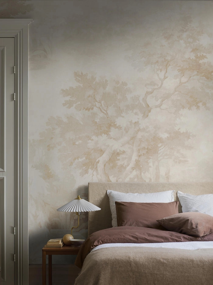 Skandináv stílusú beige színvilágú fa mintás design fotótapéta