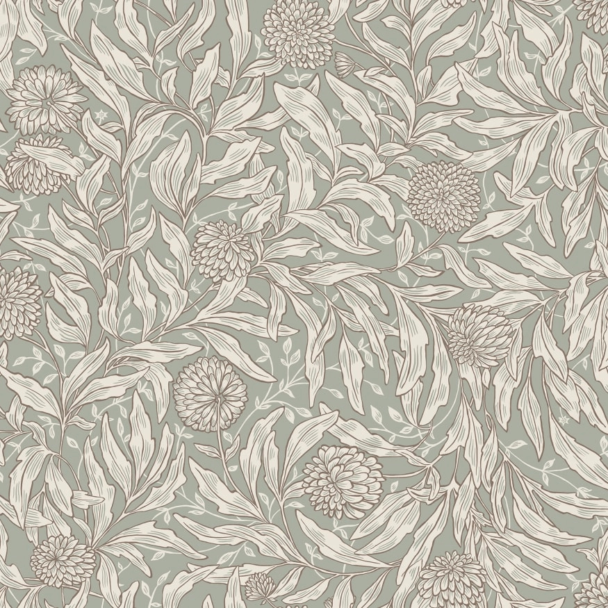 Skandináv stílusú design tapéta olivazöld romantikus virágos mintával, Olof sage green