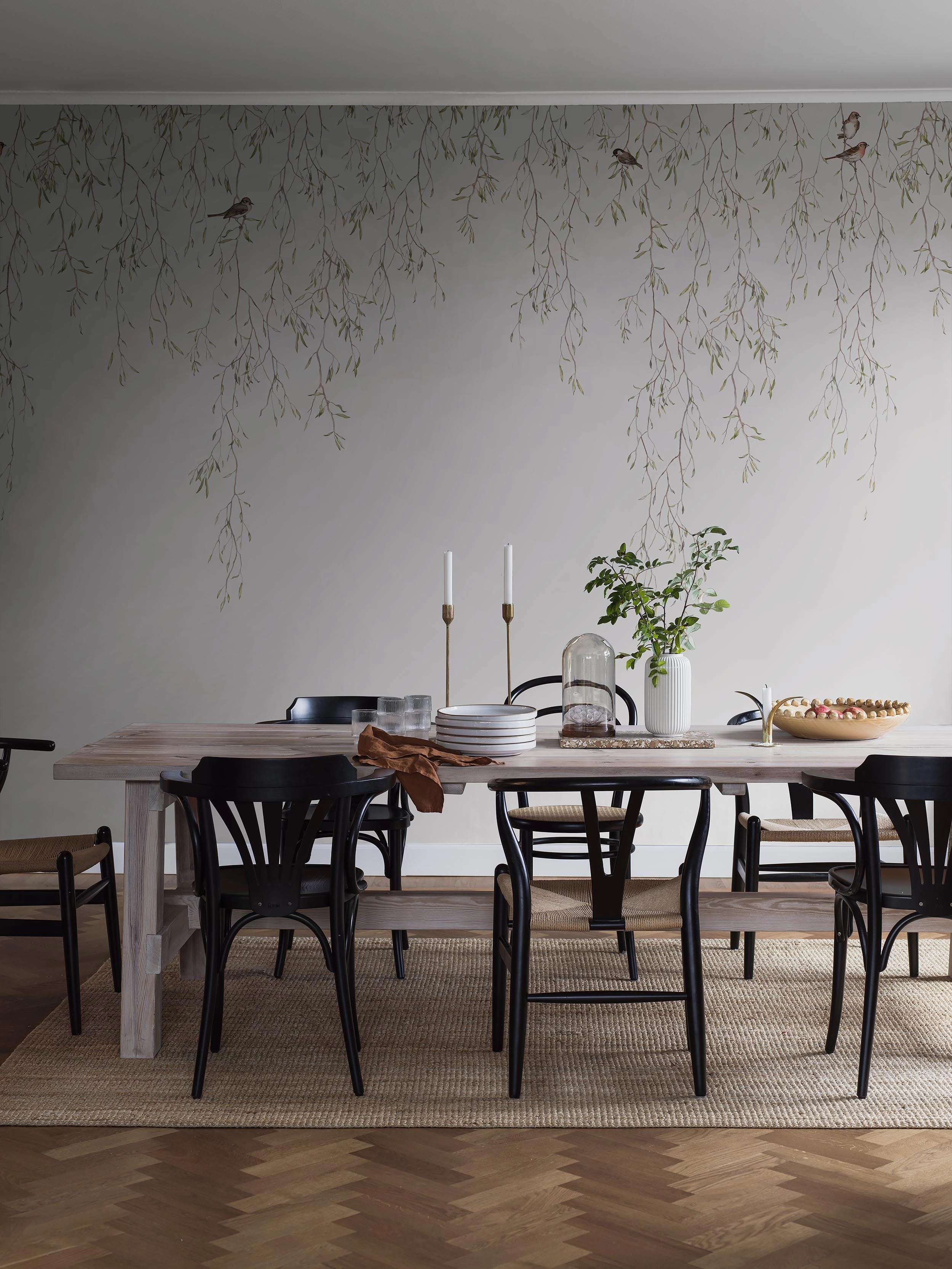Skandináv stílusú inda levél és madár mintás design fotótapéta