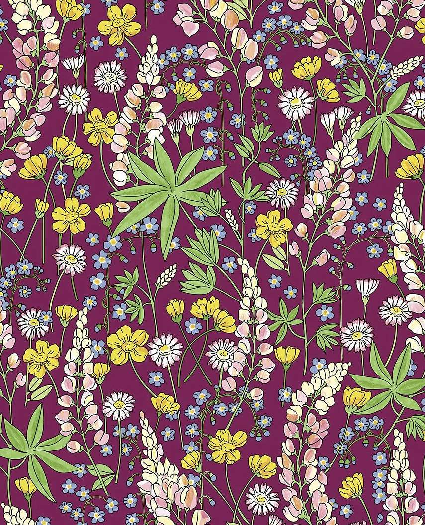 Skandináv stílusú virágmintás vlies eijffinger design tapéta lila színben