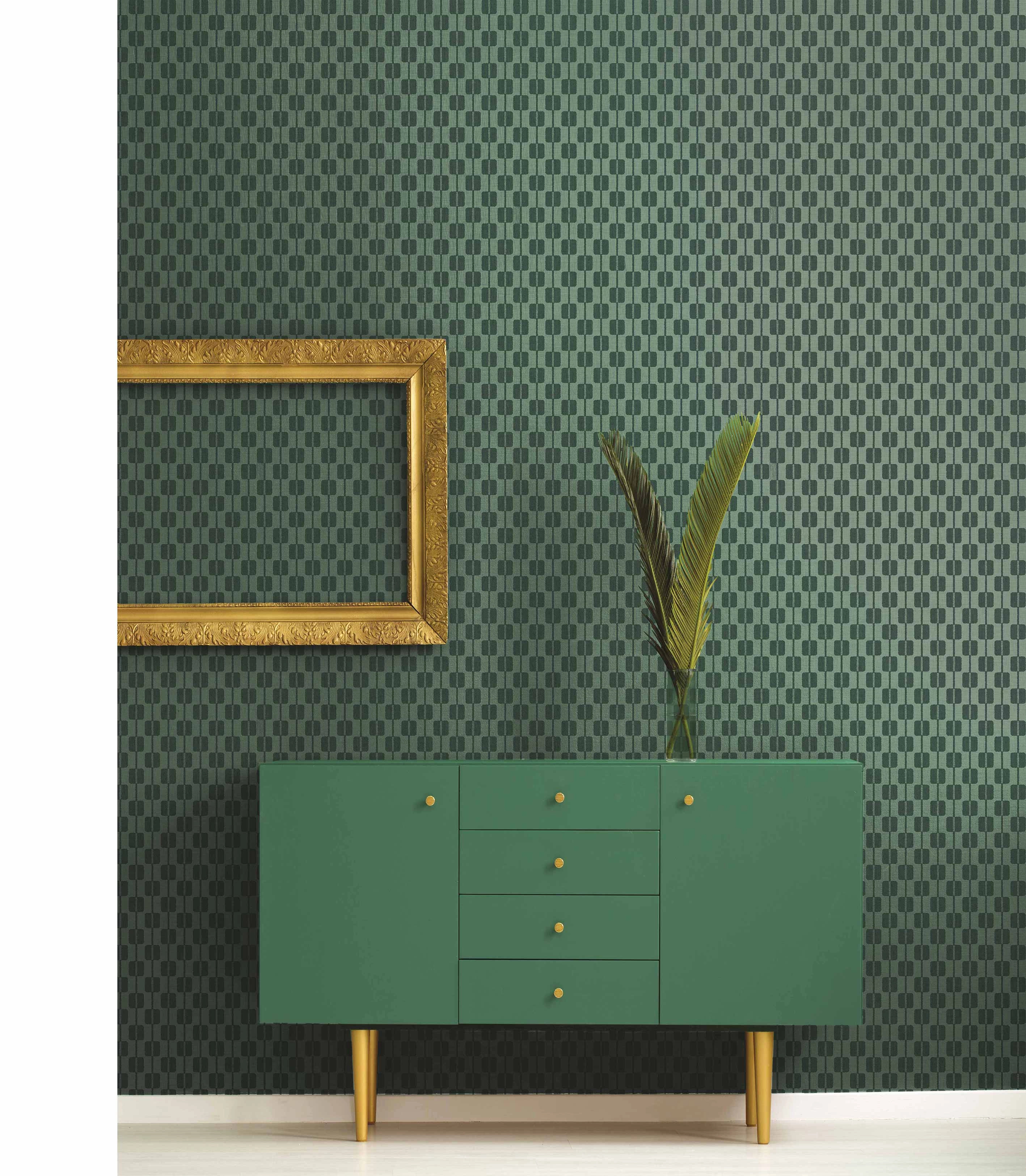 Smaragdzöld tapéta geometriai mintával vinyl mosható
