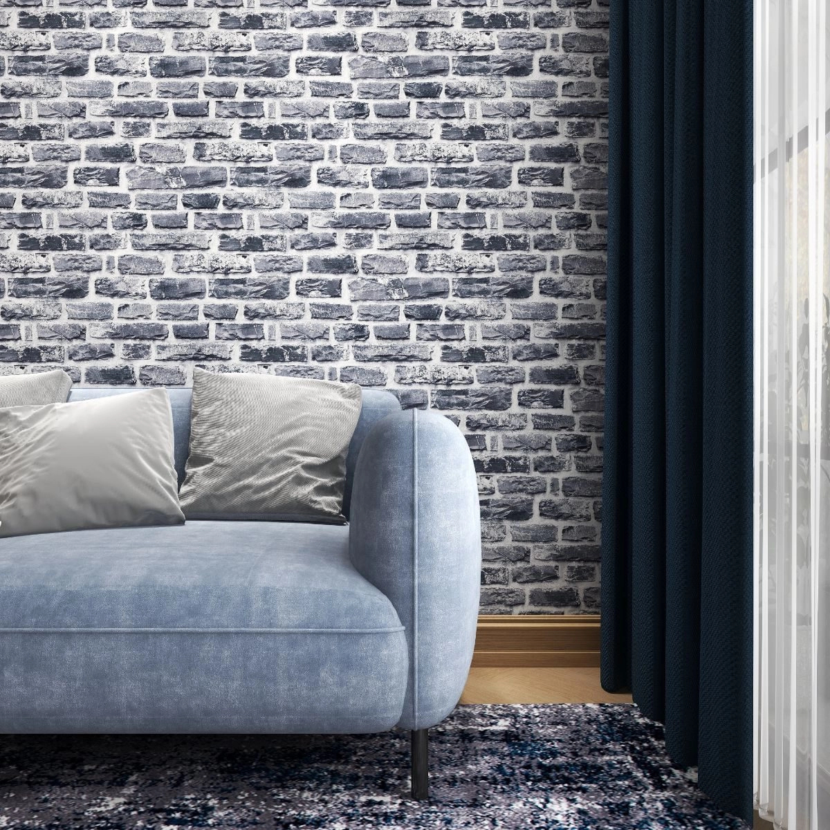 Sötét szürke téglamintás design tapéta mosható felületel