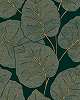 Sötét zöldeskék vinyl tapéta elegáns leveles mintával