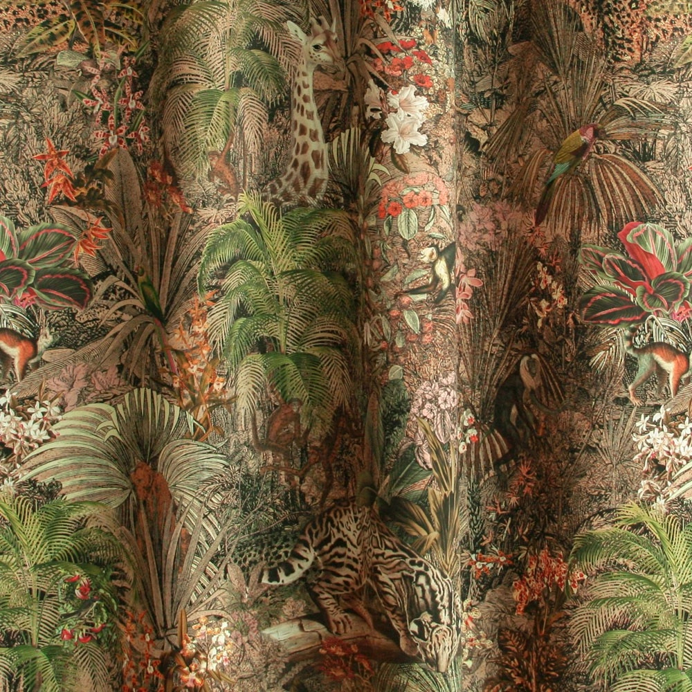 Sötétítő függöny textil anyag többszínű trópusi mintával