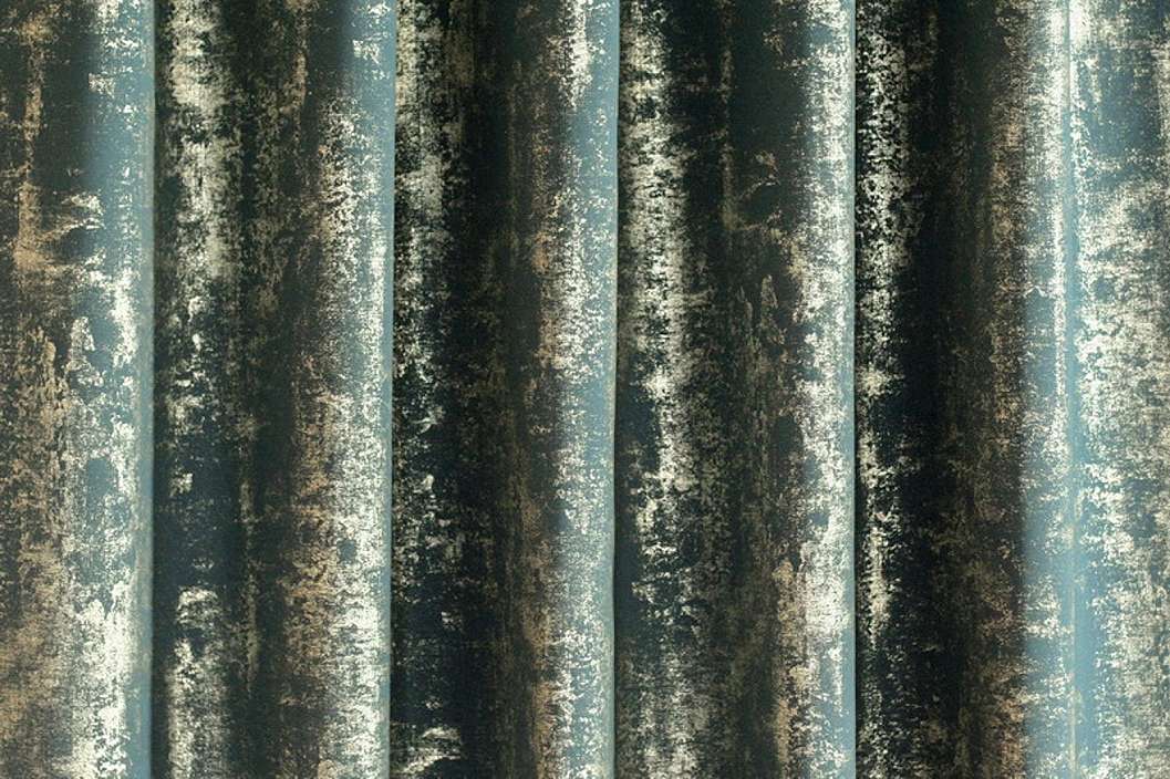 Sötétkék alapon metálos arany koptatott mintás sötétítő függöny textil anyag