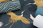 Sötétkék daru madár mintás keleties dekor tapéta
