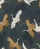 Sötétkék daru madár mintás keleties dekor tapéta