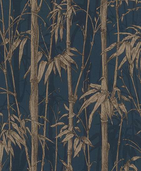 Sötétkék dekor tapéta struktúrált bambusz mintával