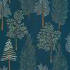 Sötétkék erdei fa mintás skandi stílusú dekor tapéta