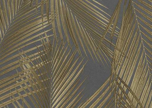 Sötétszürke-arany prémium olasz szövethatású pálmalevél mintás desig tapéta 