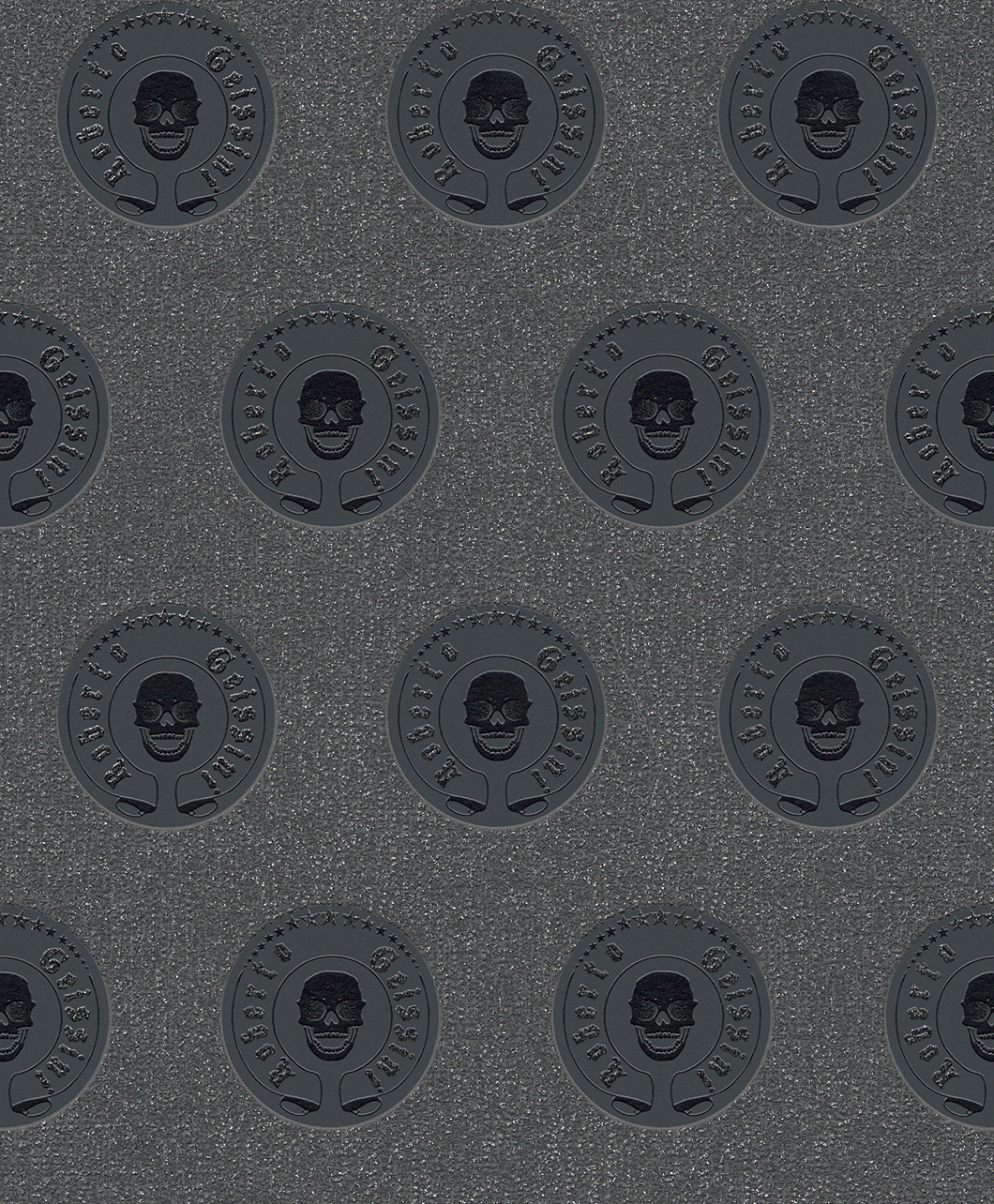 Sötétszürke halálfej mintás tapéta