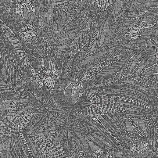 Sötétszürke metálos gyönyőrű botanikus mintás vlies design tapéta