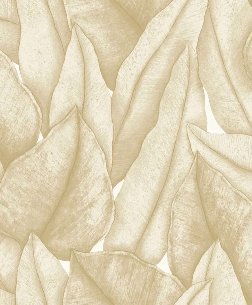 Struktúrált levél mintás krém színű francia design tapéta