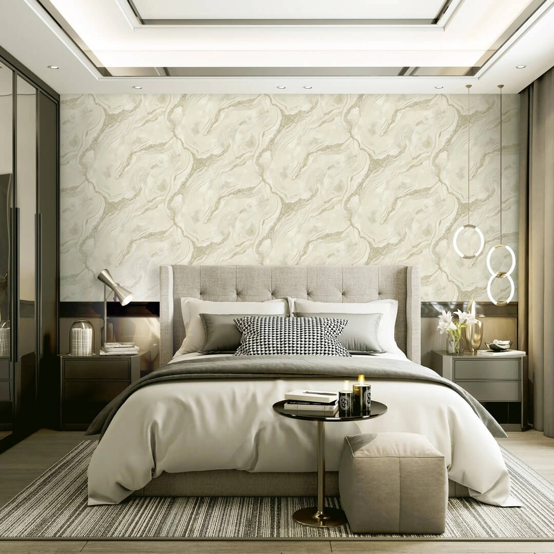 Struktúrált márvány mintás 106cm dupla széles beige színű luxus design tapéta