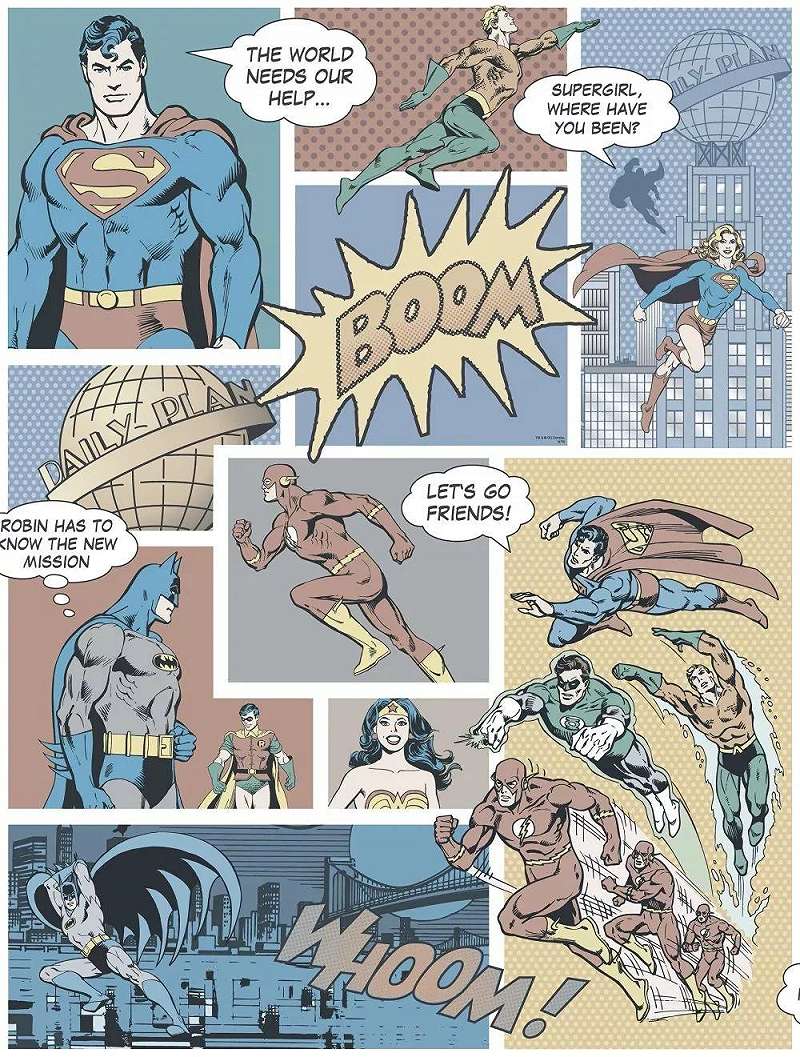 Superman képregény mintás tapéta pasztell színvilágban