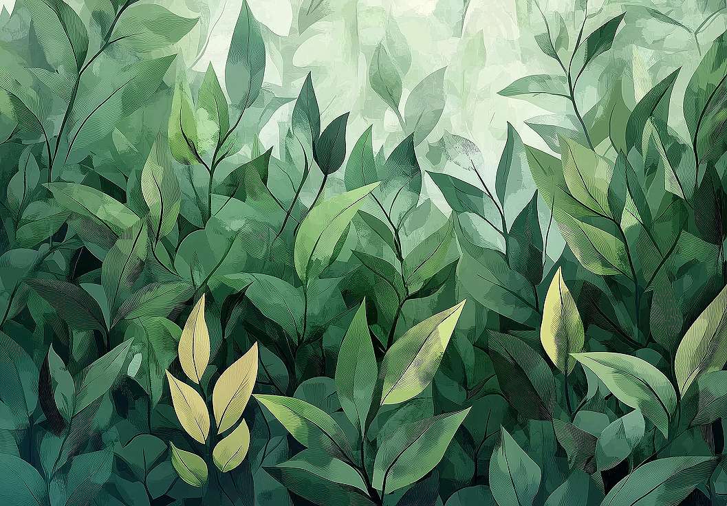 Sűrű levél mintás fotótapéta élénk zöld színekkel 368x254 vlies