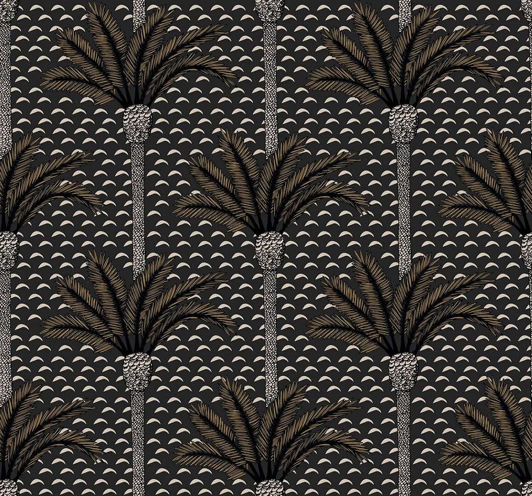 Szén fekete színű struktúrált pálmafa mintás casamance design tapéta