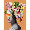 Színes absztrakt virágmintás fali poszter női portré mintával