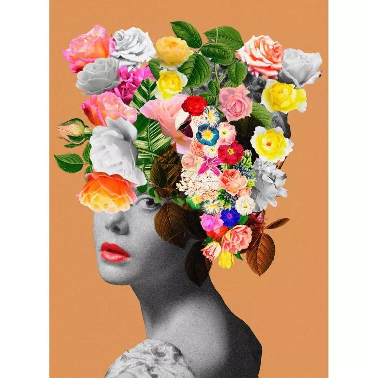 Színes absztrakt virágmintás fali poszter női portré mintával