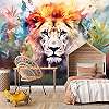 Színes akvarell oroszlán mintás fali poszter tapéta 368x254 vlies