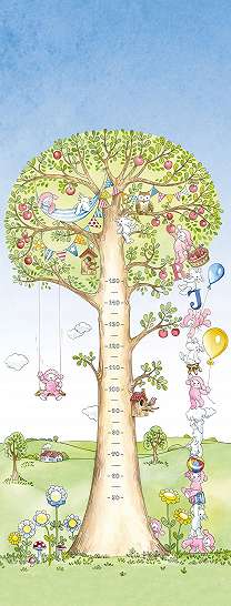 Színes állat és erdei fa mintás magasságmérős gyerekszobai posztertapéta 