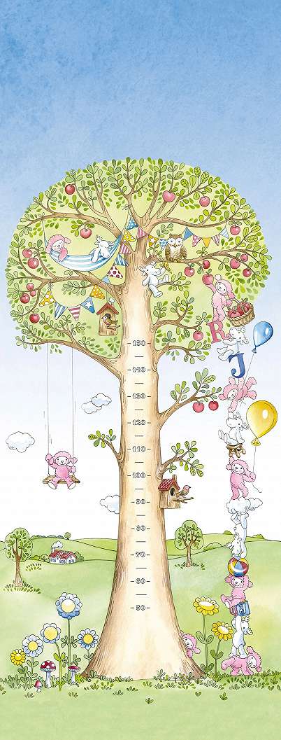 Színes állat és erdei fa mintás magasságmérős gyerekszobai poszter 