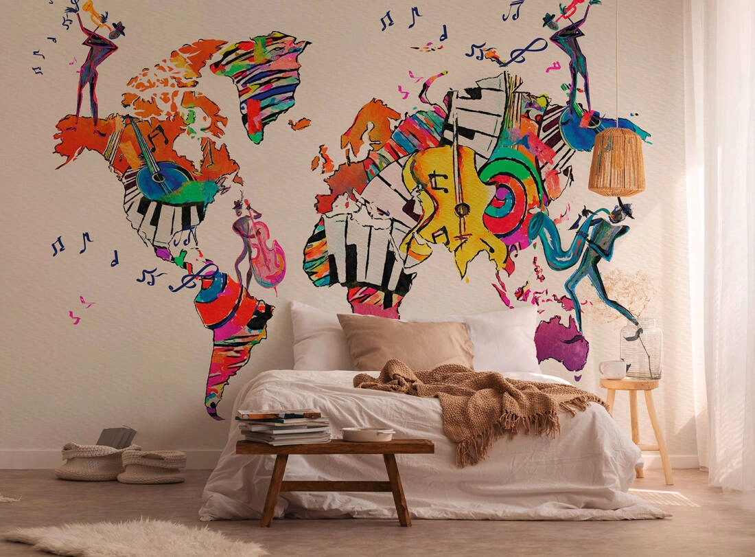 Színes bohém tini szobai világtérkép mintás poszter tapéta