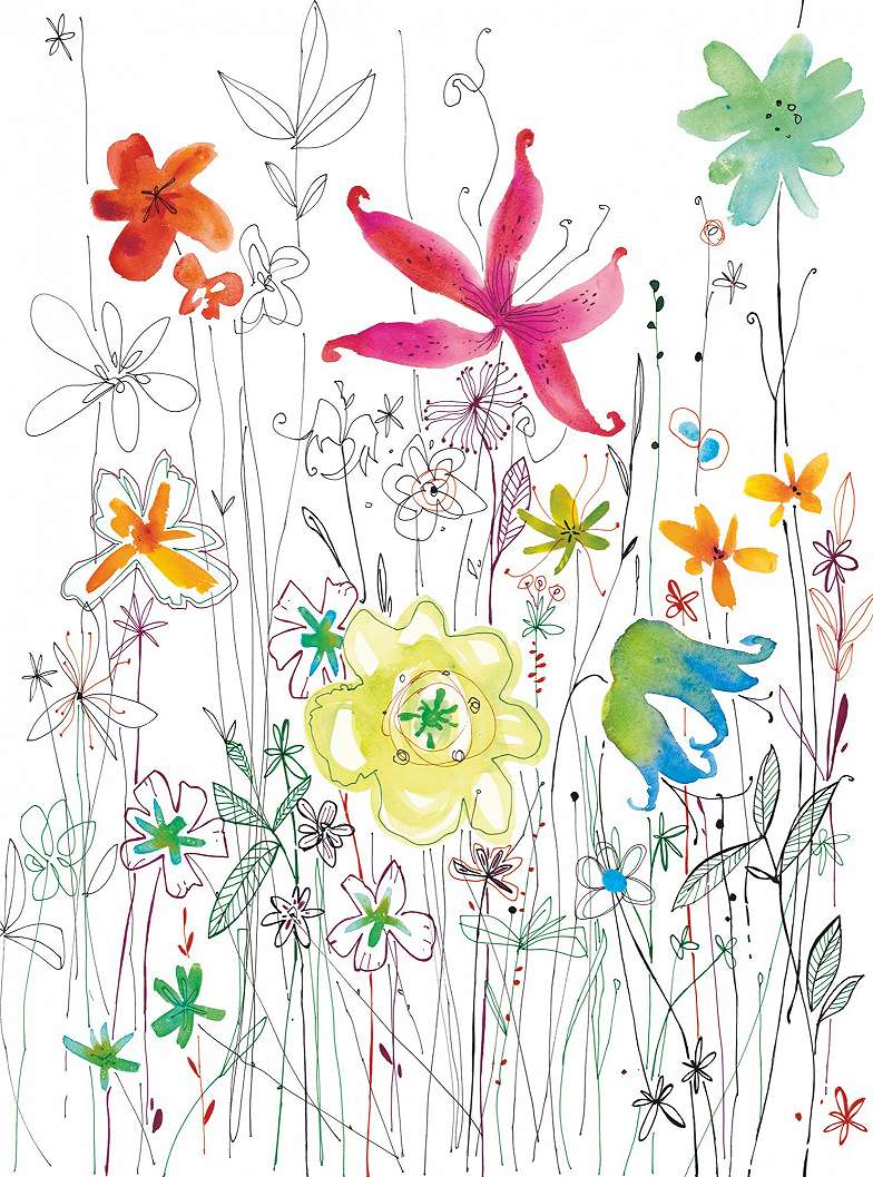 Színes rajzolt virágmintás fali poszter