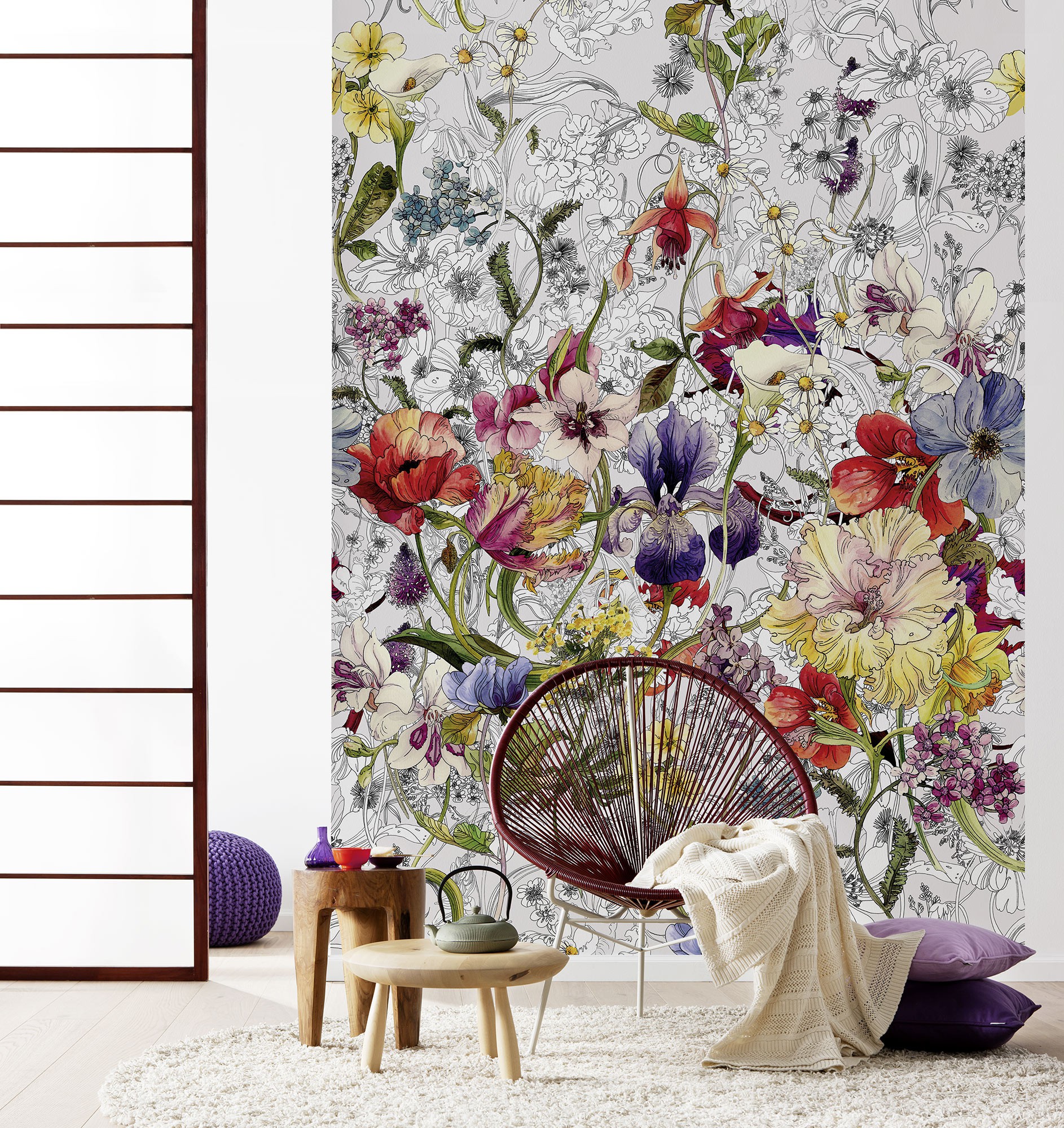 Színes rajzolt virágok fali poszter