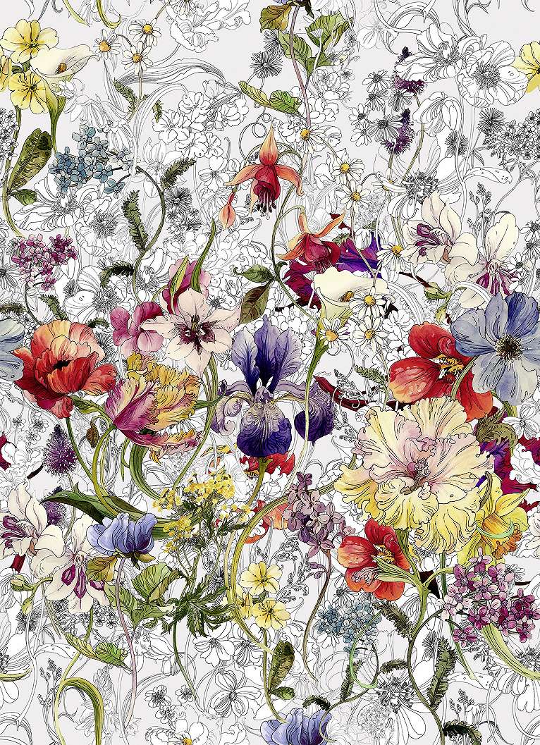 Színes rajzolt virágok fali poszter