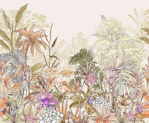 Színes trópusi botanikus mintás modern vlies poszter tapéta