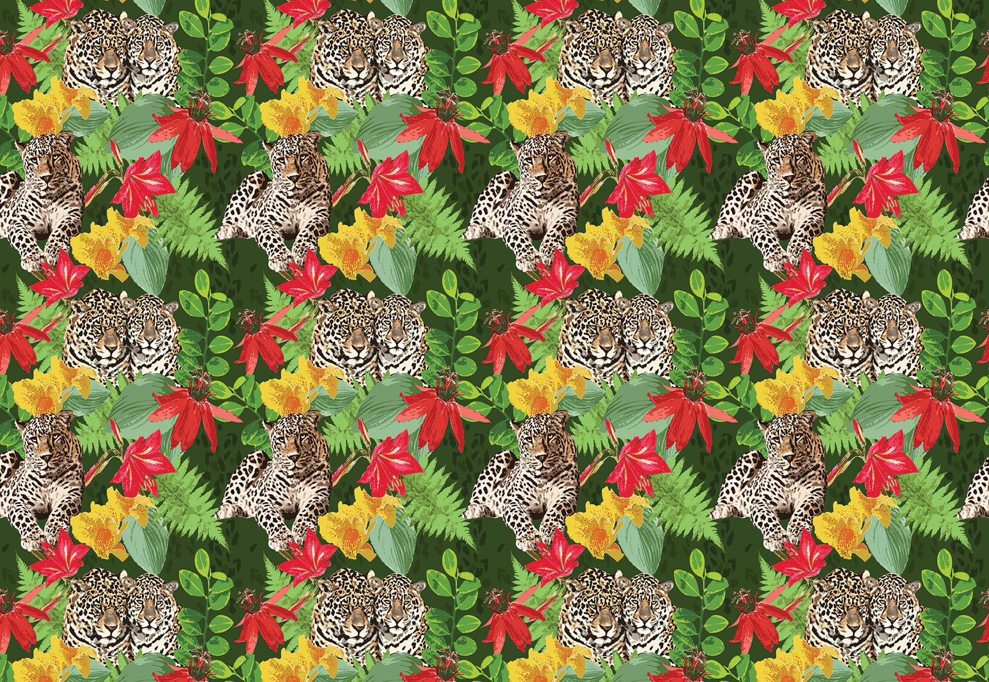 Színes trópusi mintás fali poszter, leopárd és levél mintával 368x254 vlies