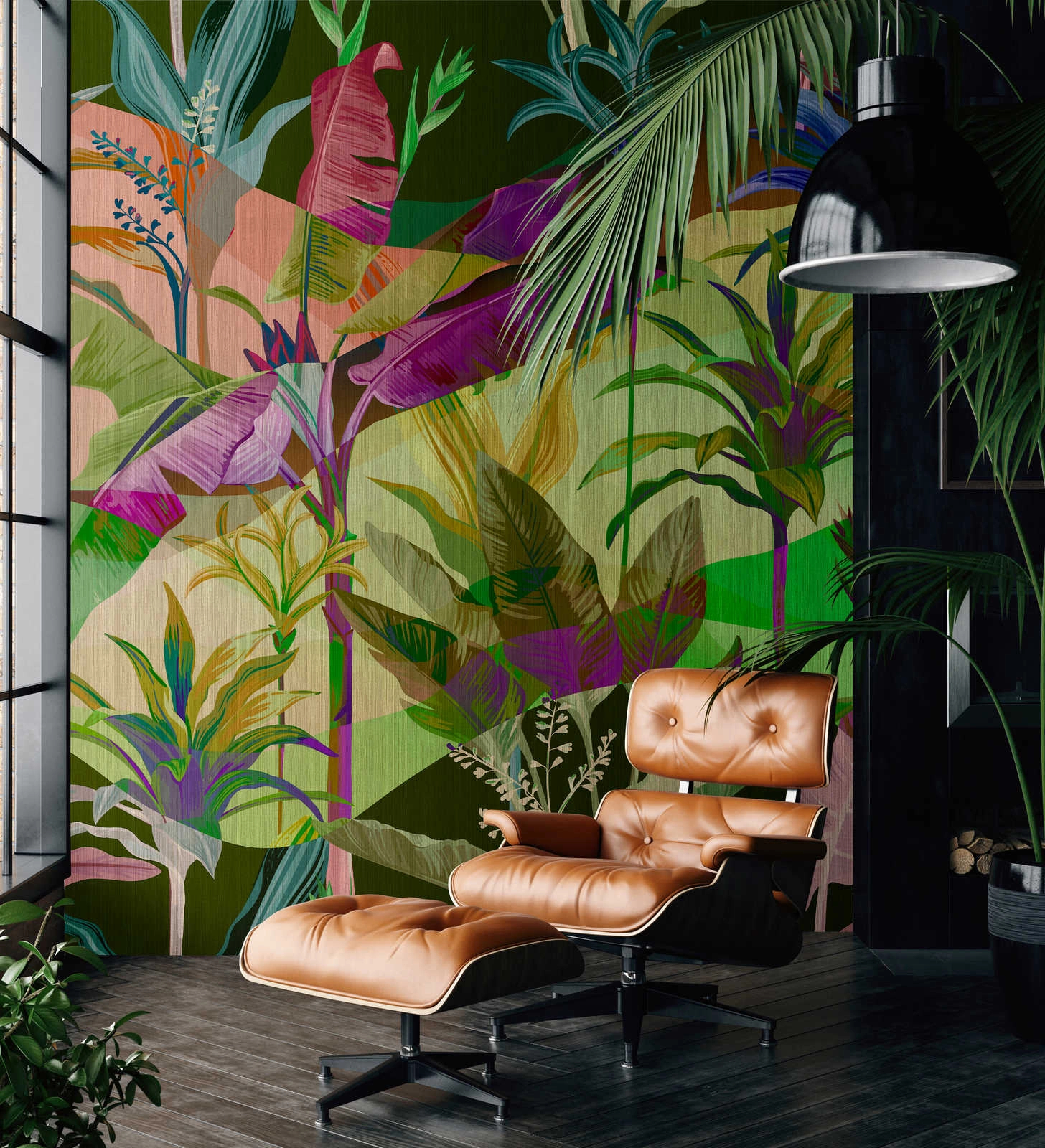 Színes vidám vinyl fotótapéta pálmalevél mintával