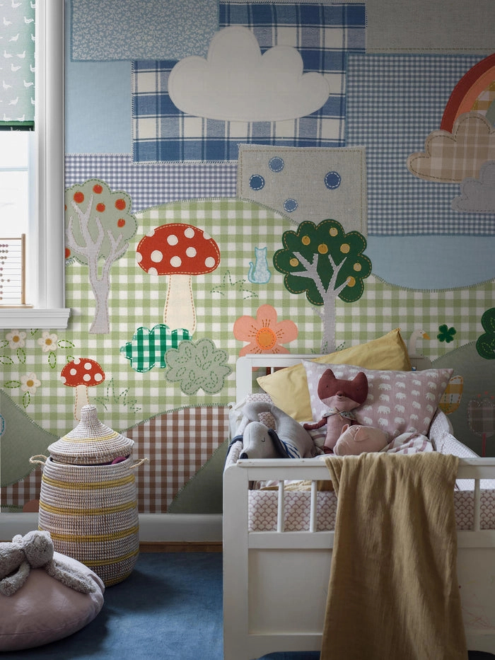 Szivárvány és rajzolt tájkép mintás gyerek design fotótapéta