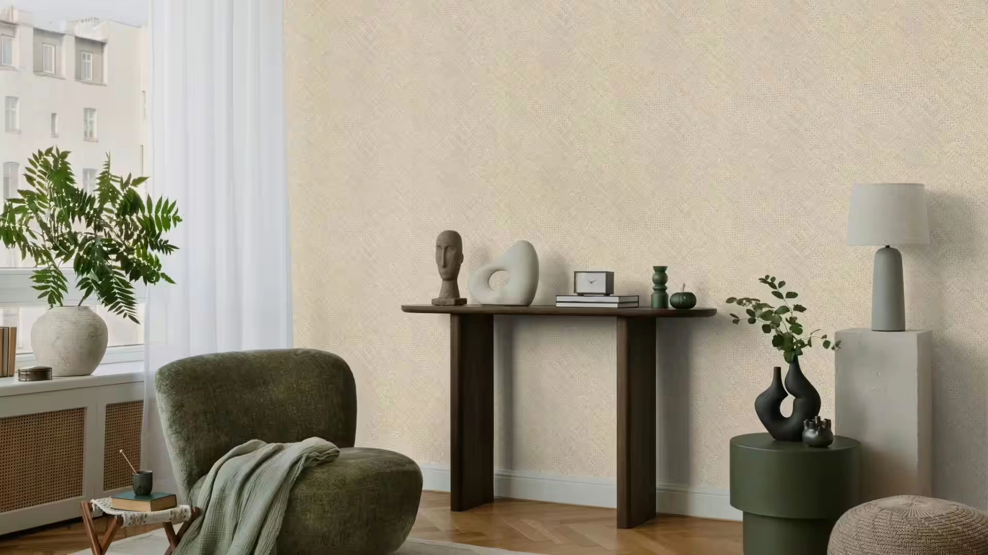 Szőtt raffia mintás dekor tapéta homok színben