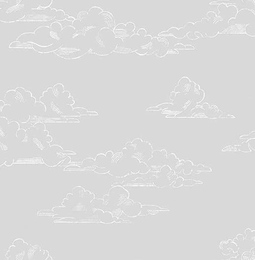 Szürke alapon rajzolt felhő mintás tapéta gyerekszobába