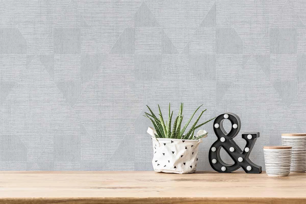 Szürke anyagában geometrikus mintás mosható dekor tapéta