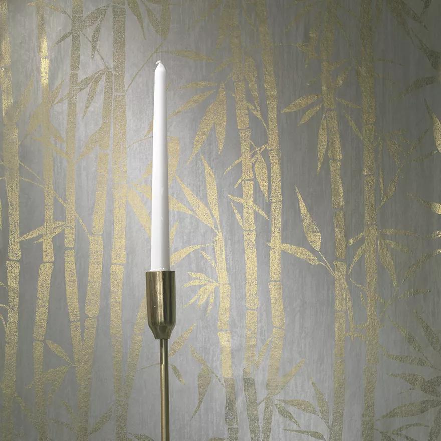 Szürke-arany exkluzív tapéta fényes arany színű bambusz mintával