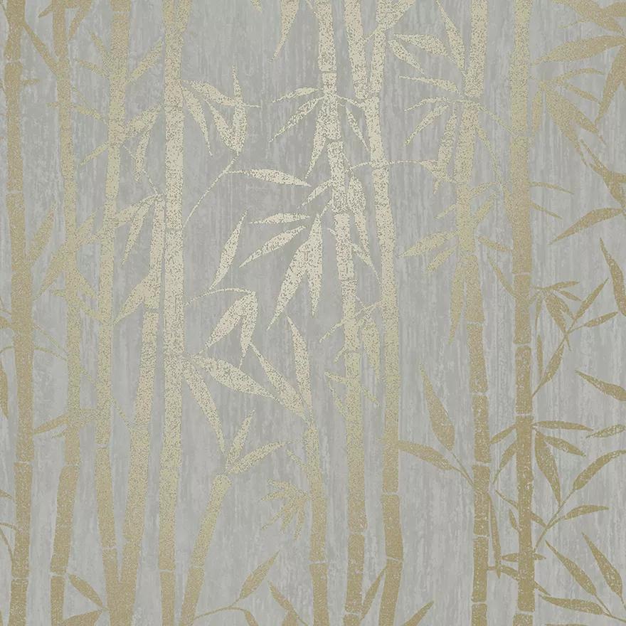 Szürke-arany exkluzív tapéta fényes arany színű bambusz mintával