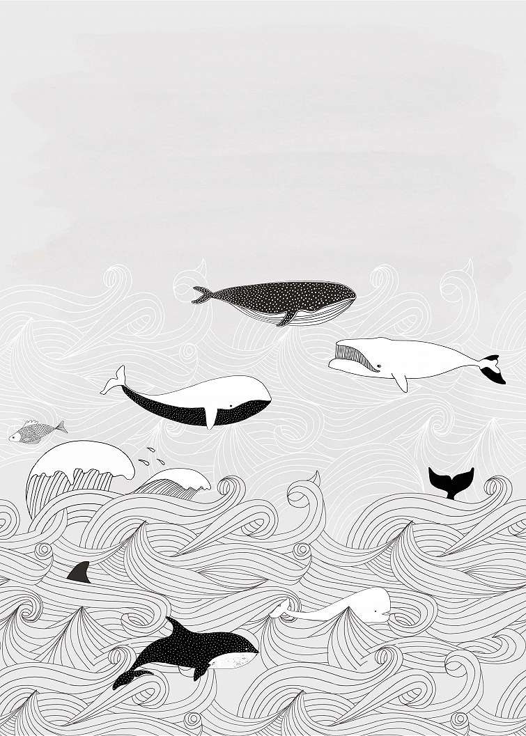 Szürke, bálna mintás fali poszter gyerekszobába