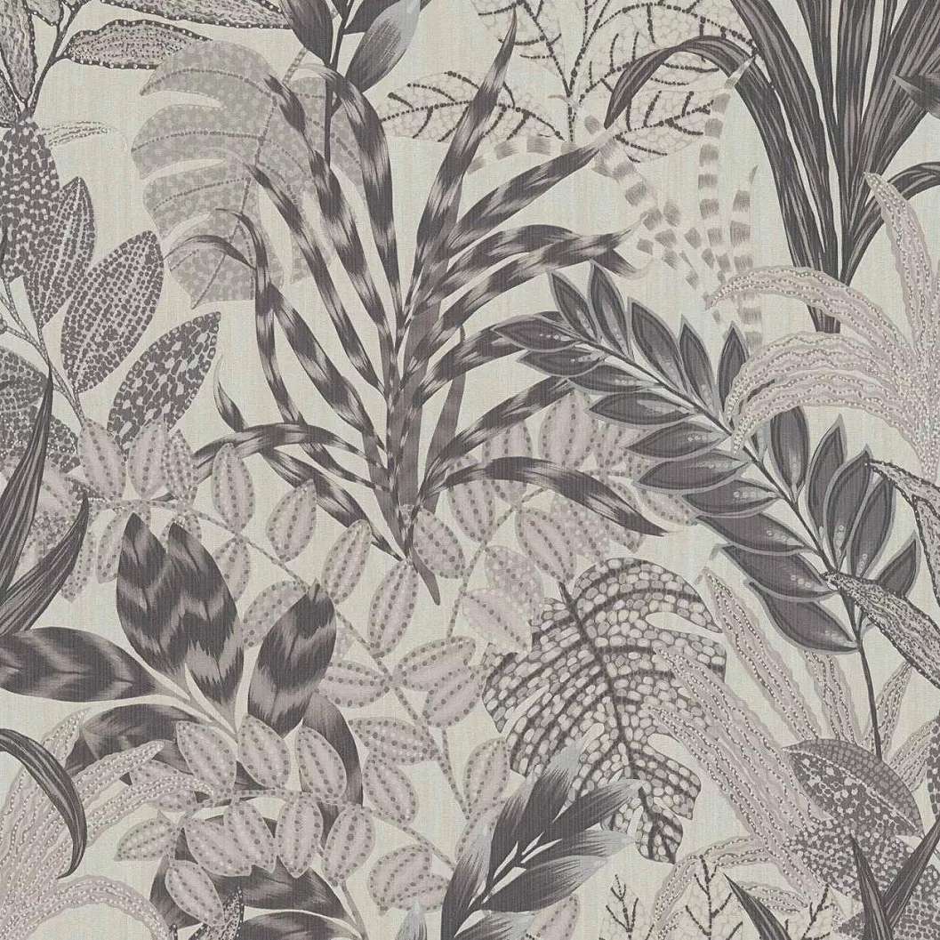 Szürke botanikus pálmalevél mintás mosható dekor tapéta