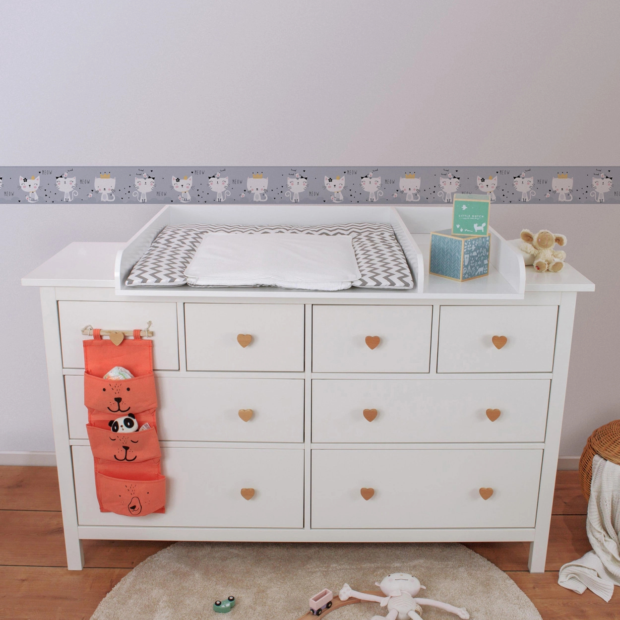 Szürke cica mintás gyerekszobai bordűr