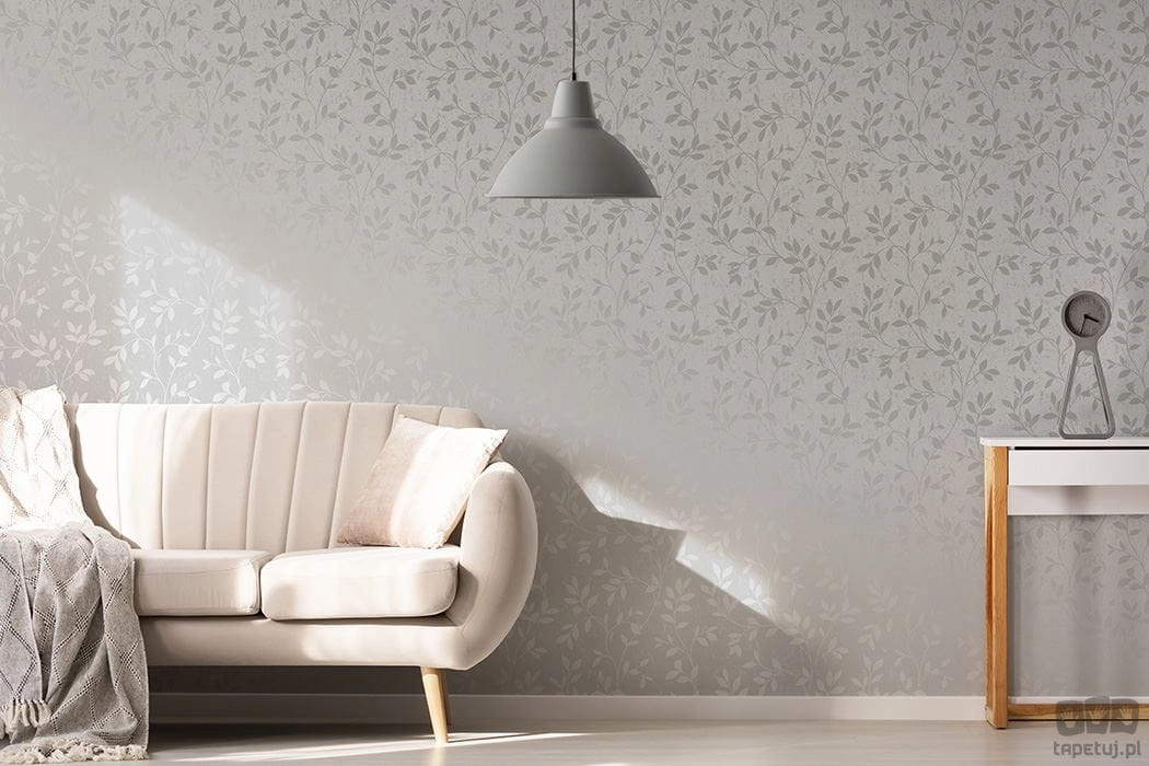 Szürke dekor tapéta metál ezüst levél mintával