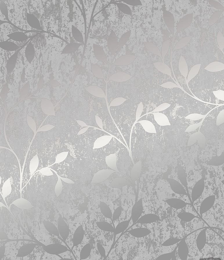 Szürke dekor tapéta metál ezüst levél mintával