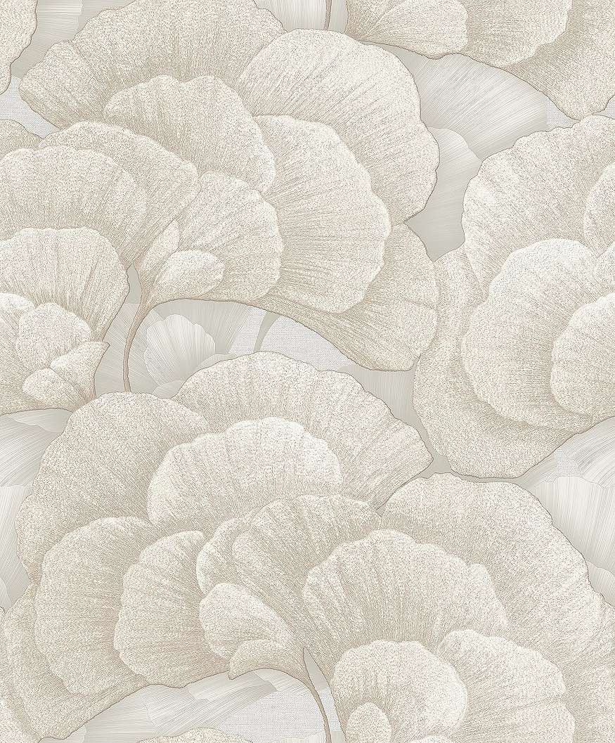 Szürke design tapéta hímzett gingko levél mintával